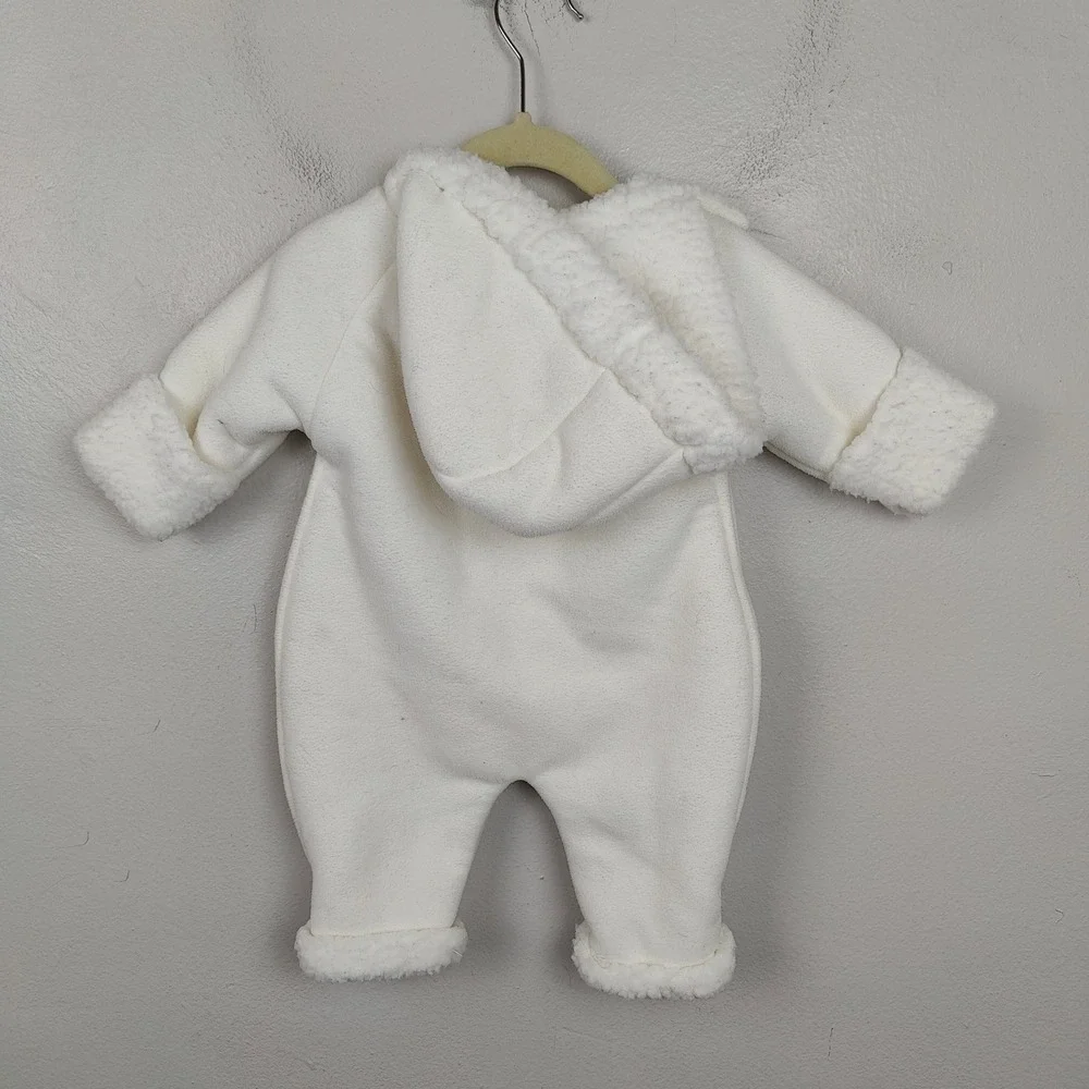 Ralph Lauren Fleece Bunting Suit Baby 0-6M Cream Sherpa‎ Lined Pram Snow Hooded